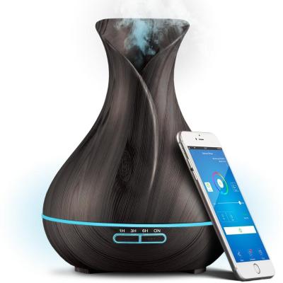 China Hotel WIFI 400ml Smart Ultrasonic Wooden Vase Shape Safety Mist Machine Essentia Oil Aroma Diffuser Air Humidifier with Remote Control for sale