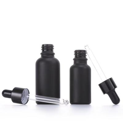 China High Quality 5ml 10ml 15ml 20ml 30ml 50ml 100ml Matte Black Essential Oil Serum Dropper Glass Bottle for sale