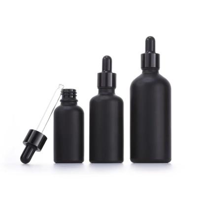 China High Quality Essential Liquid E Oil 30ml Dropper Glass Bottle Matte Frosted Black Round Shape for sale