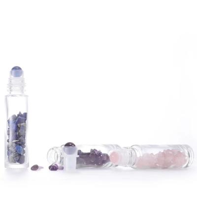 China High Quality Natural Gemstone 10ml Perfume Essential Oil Rollerball Bottle Transparent Glass Bottle With Silver Cap for sale