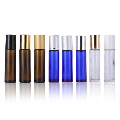 China 0he High Quality Essential Perfume 5ml 10ml 15ml Clear Amber Glass Roll On Bottles Blue With Stainless Steel Trackball for sale