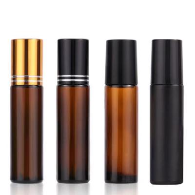 China High Quality Wholesale 10ml Frost Amber White Black Roll On Glass Essential Oil Roller Bottles for sale