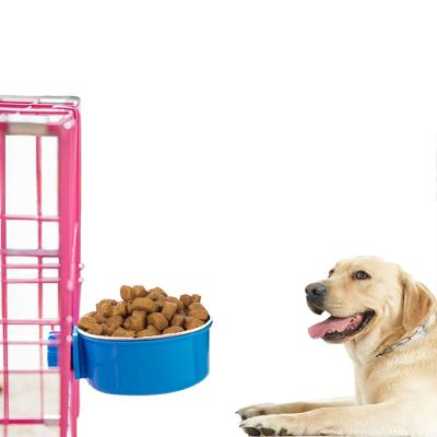 China Sustainable Pet Bowl Hanging Stainless Steel Plastic Dog Bowl Food Utensils Cat Bowl Feeder Fixed for sale