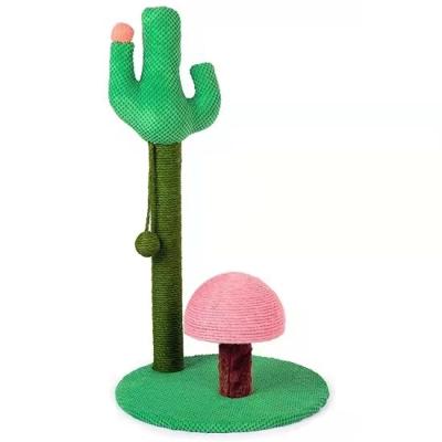 China Sustainable Interactive Cat Scratch Tree with Cactus Shape Cat Scratch Post Cactus with Cat Toy for sale