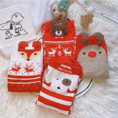 China New fashion style autumn and winter Christmas cartoon box tube cotton socks women's cute foot WJ0905 for sale