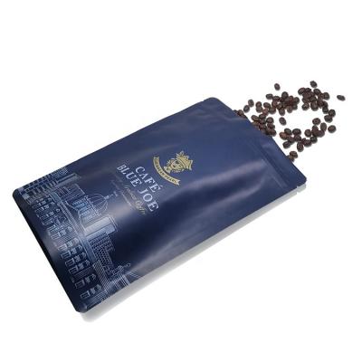 China 250g Aluminum Moisture Proof Custom Blue Stand Up Packaging Coffee Pouch Ziplock Bag With Degassing Valve for sale