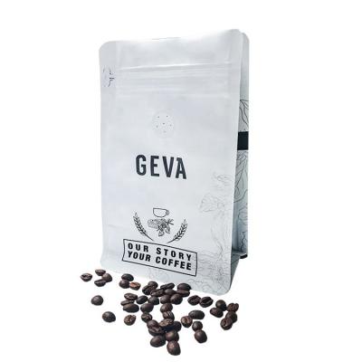 China Moisture Proof Custom Printed Flat Bottom Coffee Bag With Vent Aluminum Foil Bag For Coffee Packaging for sale