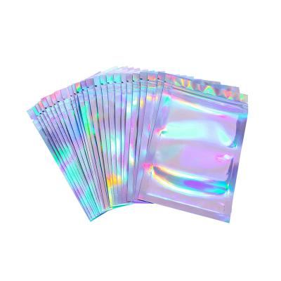 China Clear Moisture Proof Front Custom 3 Side Zipper Bags Waterproof Resealable Mylar Packaging Pouch Holographic Sachet for sale