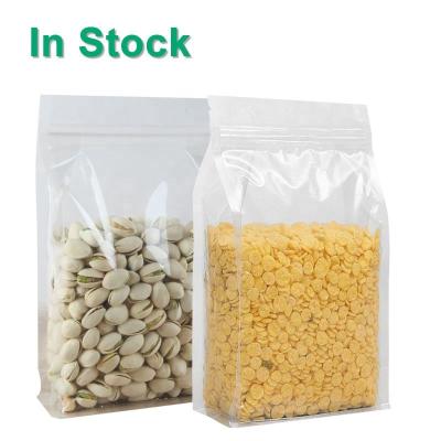 China Recyclable Clear Transparent Flat Block Box Bottom Plastic Resealable Ziplock Food Packaging Poly Bags Pouches for sale