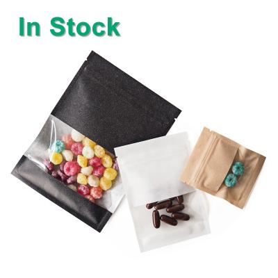 China Brown White Black White Reclosable Zip Lock Reclosable Paper Kraft Small Three Seal Recyclable Flat Food Storage Bags With Clear Window for sale