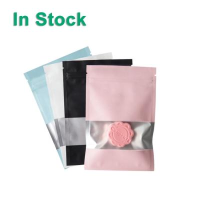 China Matte Color Mylar Aluminum Foil Food Packaging Flat Pack Pouches Moisture Proof Resealable Zipper Bag With Window for sale