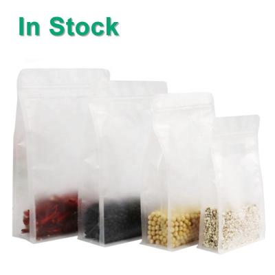 China Matte Frosted Translucent Flat Block Recyclable Bottom Food Storage Packaging Box Pouch Resealable Ziplock Plastic Bag for sale