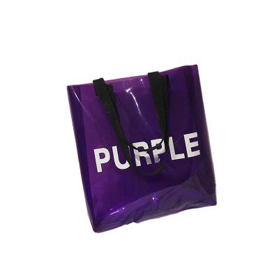 China Large PVC Tote Shoulder Bag Waterproof Transparent Clear Beach Bag Plastic Handled Shopping Bag With Own Logo for sale