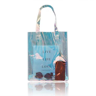 China Large Clear PVC Tote Bag PVC School Plastic Handled Shopping Bag Beach Bag With Own Logo for sale