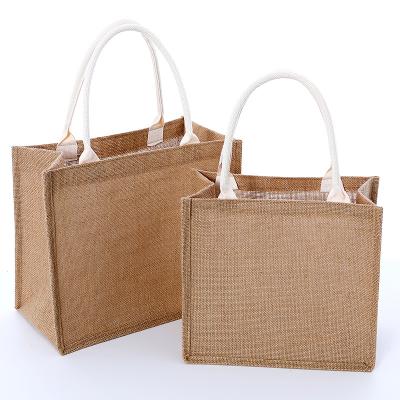 China Custom Printed Reusable Organic Shopping Jute Handled Jute Bag Burlap Handbag Eco Tote Bag for sale