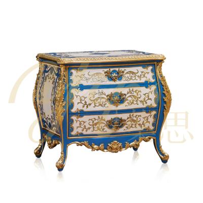 China Hand Painted Yips LD-1508-1334B Gold-leaf Model Blue Hand Painted Bedroom Furniture Classical Luxury Emperor Style Night Stand for sale