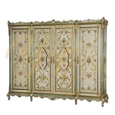 China Hand Painted Yips The Classic 4-Door Wardrobe Rose Series Handpainted Rose Pattern French Bedroom Furniture LD-1203-0151 for sale