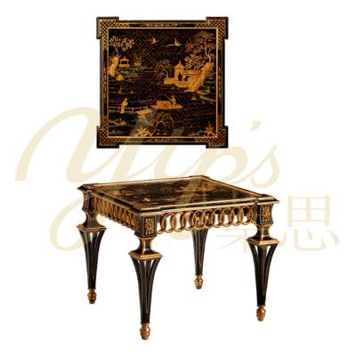 China Hand Painted Yips LDF-1603-0619 Chinoiserie Series Resin Carving Hand Painted Chinese Landscape Pattern Antique End Table for sale