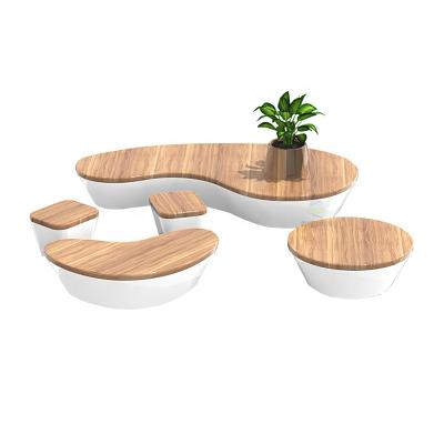 China Creative Wooden Modern Wooden Bench Garden Bench Street Decor Fiberglass Bench Garden Patio Leisure Furniture Set With Table à venda