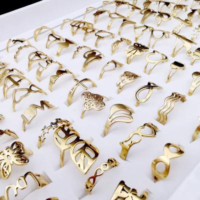 China Wholesale Cheap PUSHI Fashion Personality Party Gold Rings Mens Stainless Steel Rings Women Jewelry Mixed Rings for sale