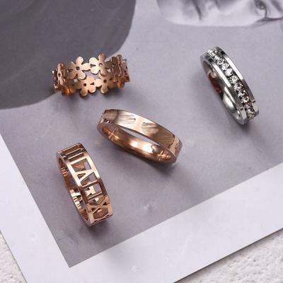 China Best Top Fashion PUSHI Color Preserving Simple Girls Rings Style Stainless Steel Titanium Rings For Women Rose Gold Ring Mix Lot for sale