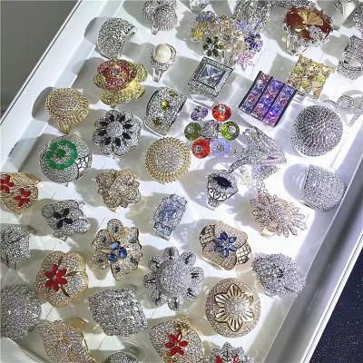 China Fashion PUSHI Jewelry Luxury Women Ring Luxury Gemstone Color Zircon Crystal Stone Mixed Girls Rings To Buy Bulk Rings for sale