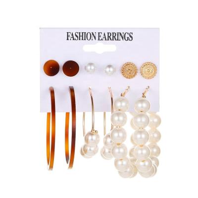 China Other PUSHl exaggerated large 6 pearl earring set leopard acetate c circle earring set for sale