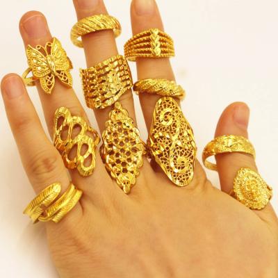 China Fashion PUSHI Flower Butterfly Arabia Wedding Ring Gold Plated Rings Opening Adjustable Ring For Women Jewelry Set for sale