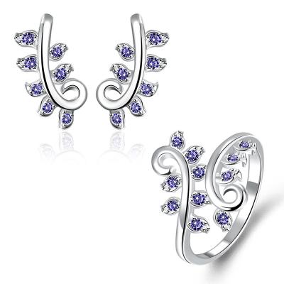 China Simple Fashion Tree Of Life Jewelry Set Silver Leaves Earrings Ring Women Good Quality for sale