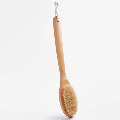 China 2022 Natural Wooden Handle Long Bristle Cellulite Exfoliating Body Smoother Dry Skin Bath Brush for sale