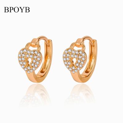 China BPOYB New TRENDY Christmas Gift 2022 Cute Heart Lock Huggie Stud Earrings Fashion Tassel 18k Rose Gold Korean Women Luxury CZ Earrings for sale