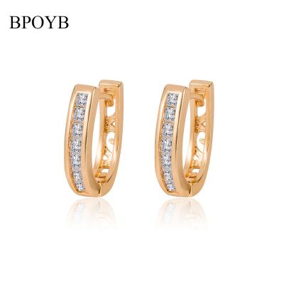 China 2022 New Arrival FASHIONABLE Women's Elegant Stone 18k Champagne Gold Statement Square CZ from BPOYB Curved Chunky Earrings Wedding Party Gift for sale