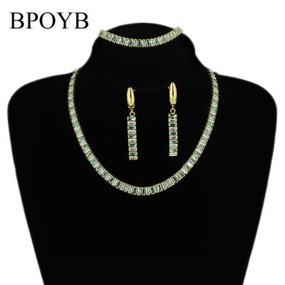 China BPOYB FASHIONABLE 6 Color Shimmering Dreaming Zircon Necklace Earrings Bracelet 18k Gold Luxury Jewelry Set For Women Wedding Party for sale