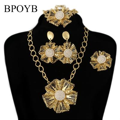 China BPOYB Dubai Luxury Expensive Hand Made Crystal Big Flower Pendant Necklace Gold Filled Jewelry Set Big Fashion Costume Jewelry for sale