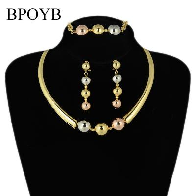 China BPOYB FASHIONABLE Charm 3 Color Ball Choker Necklace Earrings Women Jewelry Accessories Set Ladies Jewelry Sets 18k Gold Plated for sale