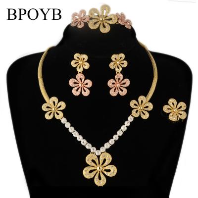 China BPOYB TRENDY Charm 3 Tone Tassel Flower Gold Filled Jewelry Sets Hot Sale African Dubai Jewelry Sets High Quality for sale