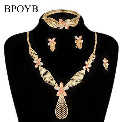 China FASHIONABLE BPOYB Inspired Wholesale Luxury Zircon Bollywood Gold Paint 3 Color Dubai Nigerian Bridal Necklace Accessories Jewelry Sets for sale