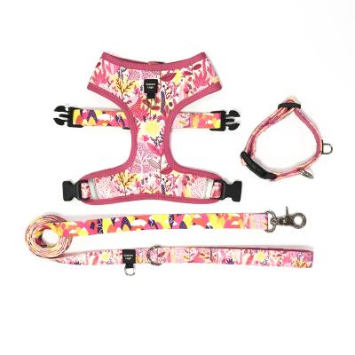 China Padded Factory Wholesales Sublimation Neoprene Matching Leads Cat Dog Reversible Harness With Collars, Pet Harness Vest for sale