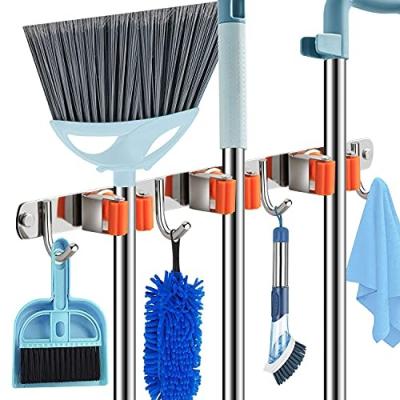 China Amazon Broom Holder Wall Mount Broom Rack Holder Clamp Viable Wall Organizer Hanger Rack For Anti-Slip Storage Clip For Kitchen Bathr for sale