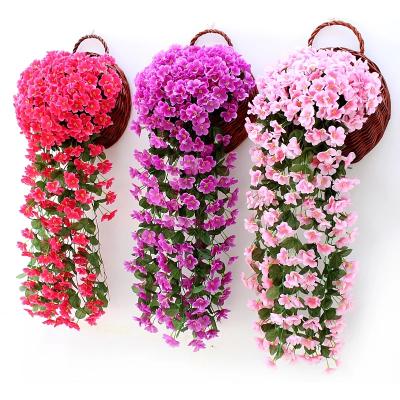 China Violet Artificial Flowers Silk Flower Orchid Vine Wall Hanging Wedding Party Garden Home Decoration for sale