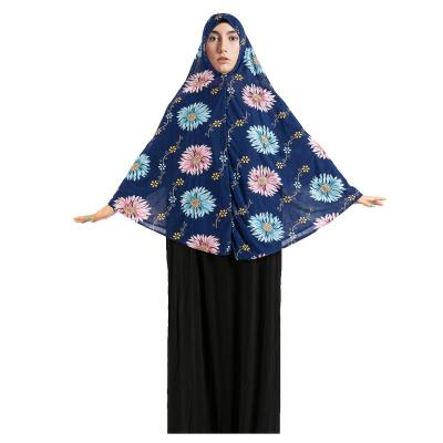 China Wholesale Fashion Women's Printed Ice Silk Muslim Large Size Casual Ladies Long Loose Dress With Hat Islamic Dress for sale