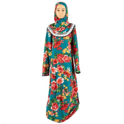 China Long Abaya Girl Long Skirt Green African Print Maxi Dress Muslim Lace Children's Wear With Hood for sale