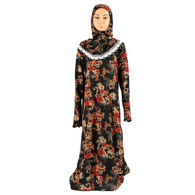 China Abaya Girls Cap Flower Kids Dress Muslim Kids Clothing Dubai Fashion Casual African African Muslim Label Printed Girls Long Dress for sale