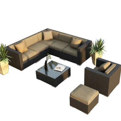 China Garden Sofa Furniture Rattan L Sofa Weather Proof Combination For Courtyard Balcony Villa Village Bedroom Sofa Set for sale