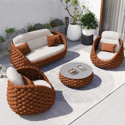 China Weather Proof Outdoor Courtyard Sofa Set Rope Woven Sofa Set Patio Sofa Set Resistant Luxury Hand Made Garden Sofa Set for sale