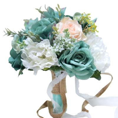 China Natural Artificial Rose Silk Flower Bouquet Natural Touch Forest Wedding Bride Outdoor Participation Flower for sale