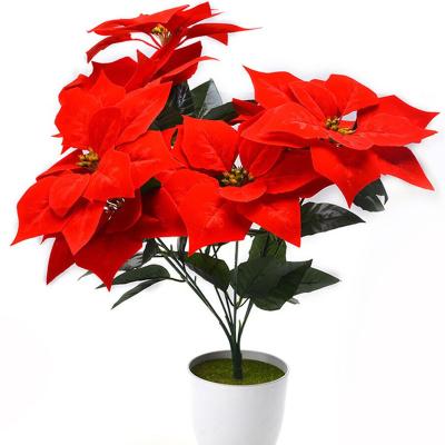 China High Quality Natural Touch Custom Christmas Tree Ornament Artificial Big Red Flower Poinsettia Flower - for sale