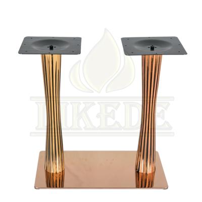 China Steel double columns Rose table base legs for restaurant/outdoor goldstainless/reception/meeting/cabe/cafe/Bistros table for sale