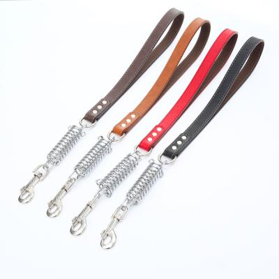 China Durable Explosion Proof Leather Dog Chain Rope Training Leash With Spring Hook for sale