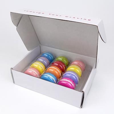 China Custom Recycled Materials Listing Box For Dessert Packaging 12 Macaron Corrugated Paper Gift Box With Insert Blister Tray Packaging for sale